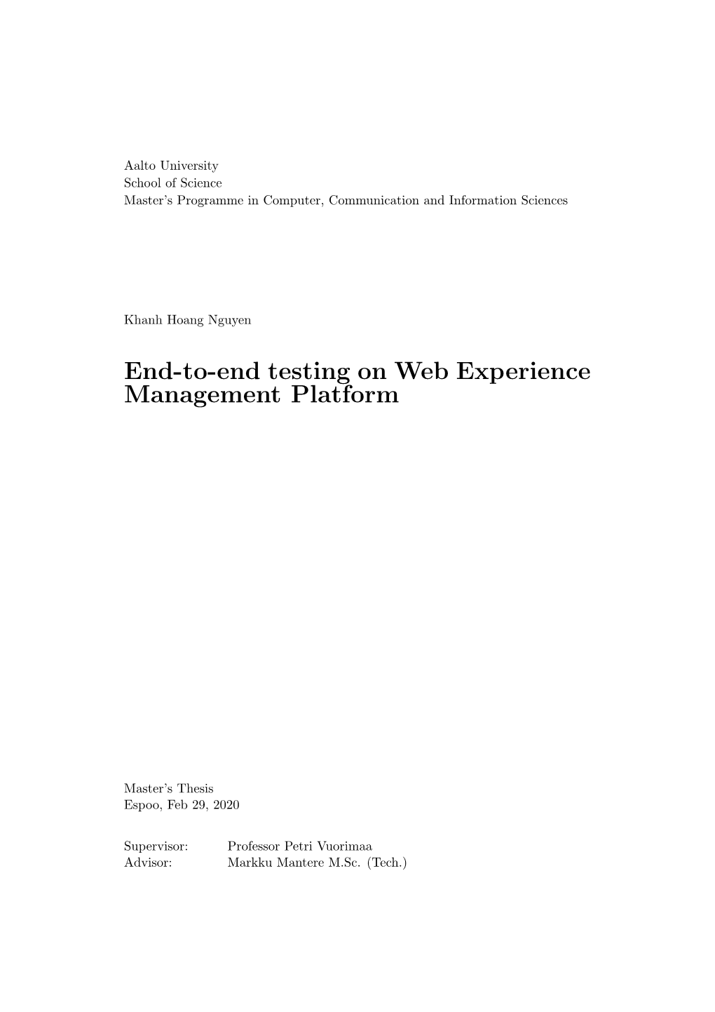 End-To-End Testing on Web Experience Management Platform