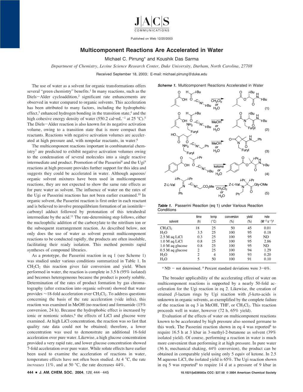 Multicomponent Reactions Are Accelerated in Water Michael C