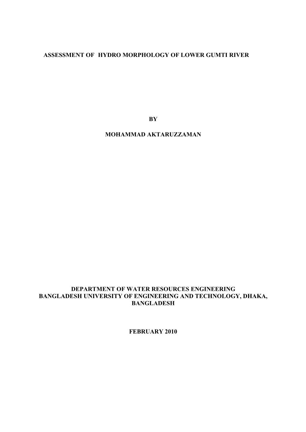 Assessment of Hydro Morphology of Lower Gumti River