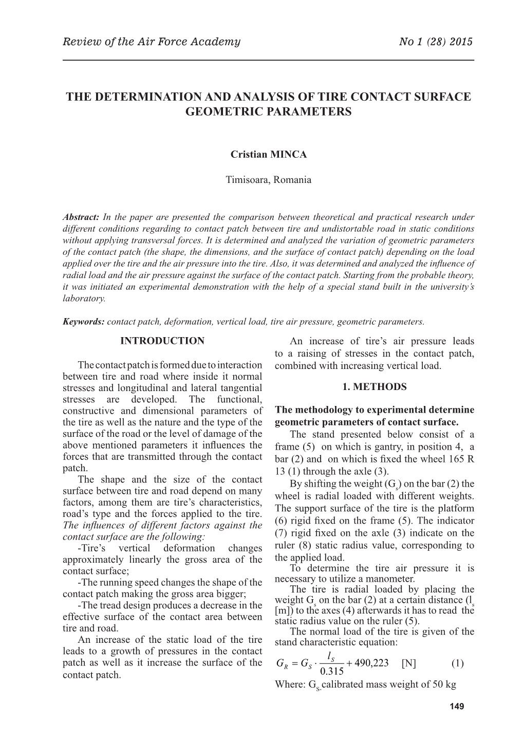 The Determination and Analysis of Tire Contact Surface Geometric Parameters