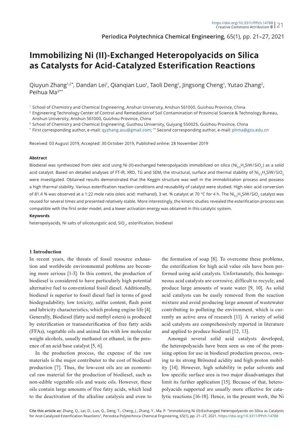 (II)-Exchanged Heteropolyacids on Silica As Catalysts for Acid-Catalyzed Esterification Reactions