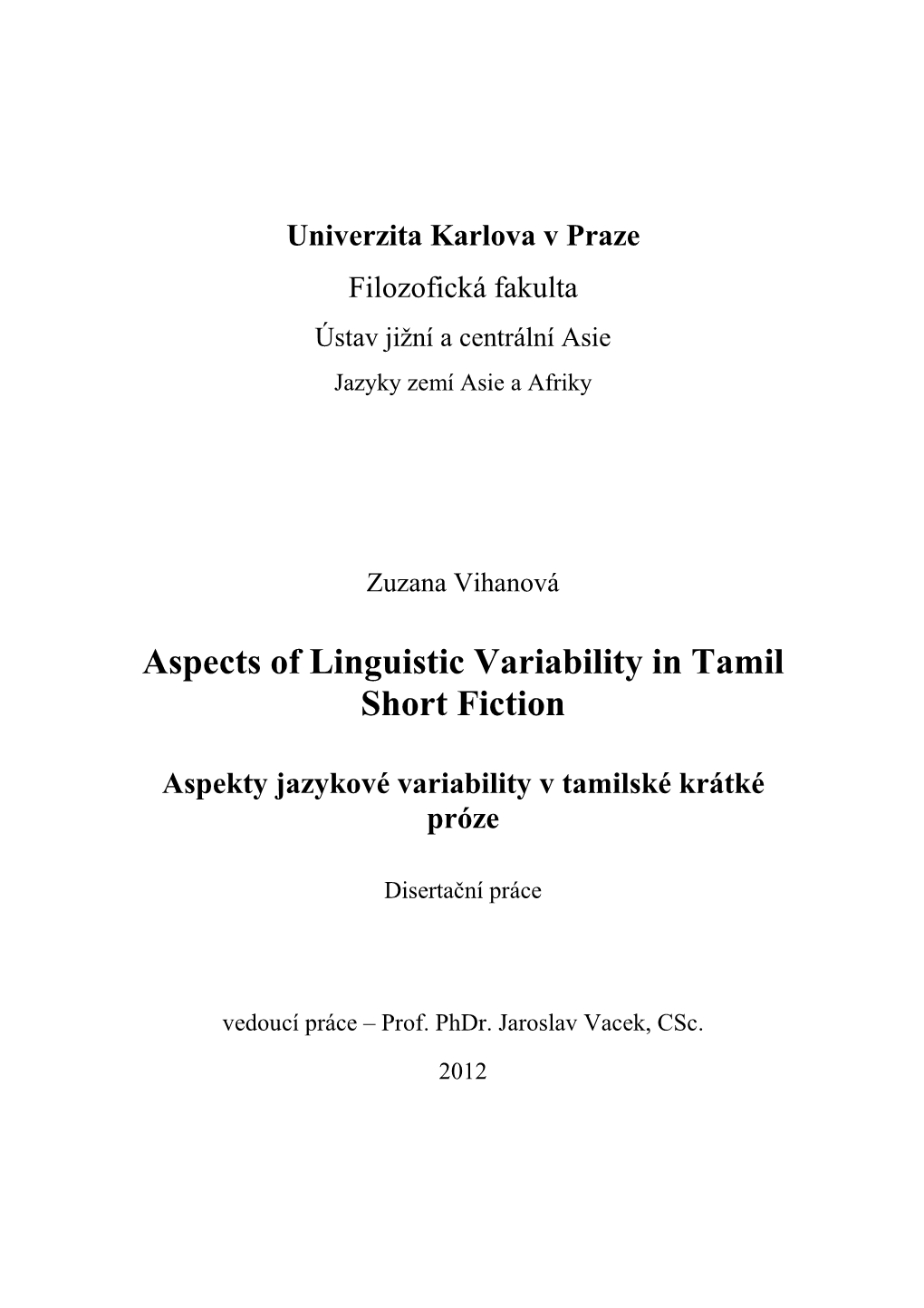 Aspects of Linguistic Variability in Tamil Short Fiction