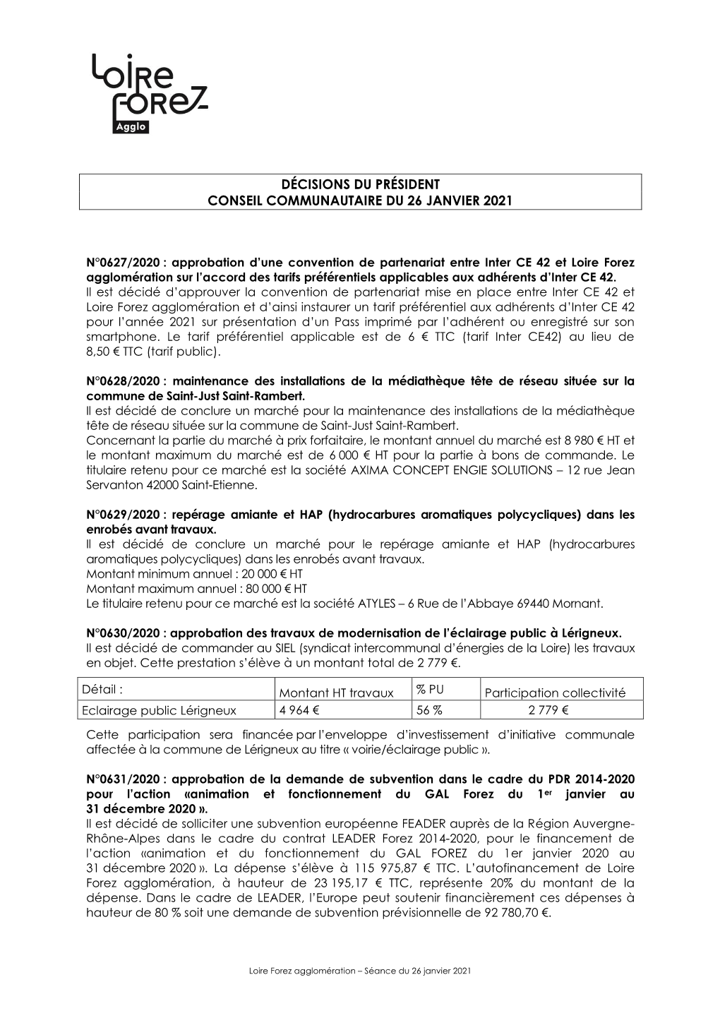 Décisions Du Président Conseil Communautaire Du 26 Janvier 2021