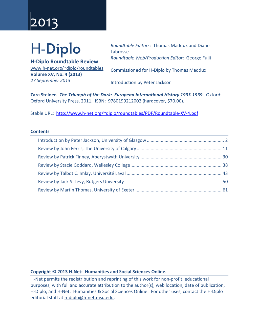 H-Diplo Roundtable, Vol. XV, No. 4
