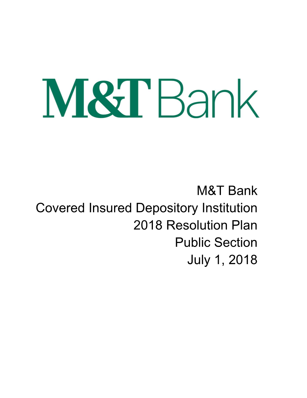 M&T Bank Covered Insured Depository Institution 2018