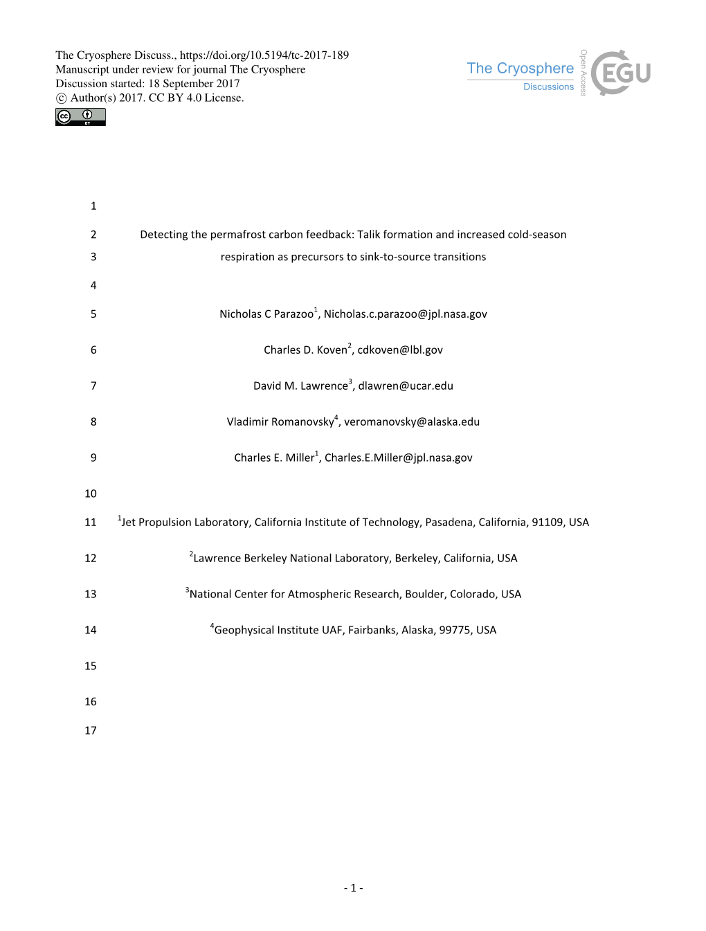 1 Detecting the Permafrost Carbon Feedback: Talik Formation And