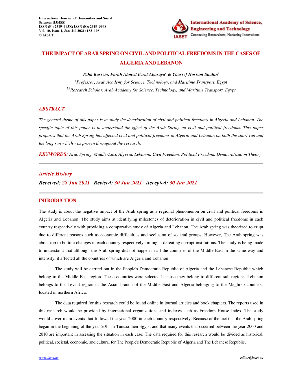 Format-The Impact of Arab Spring on Civil and Political Freedoms