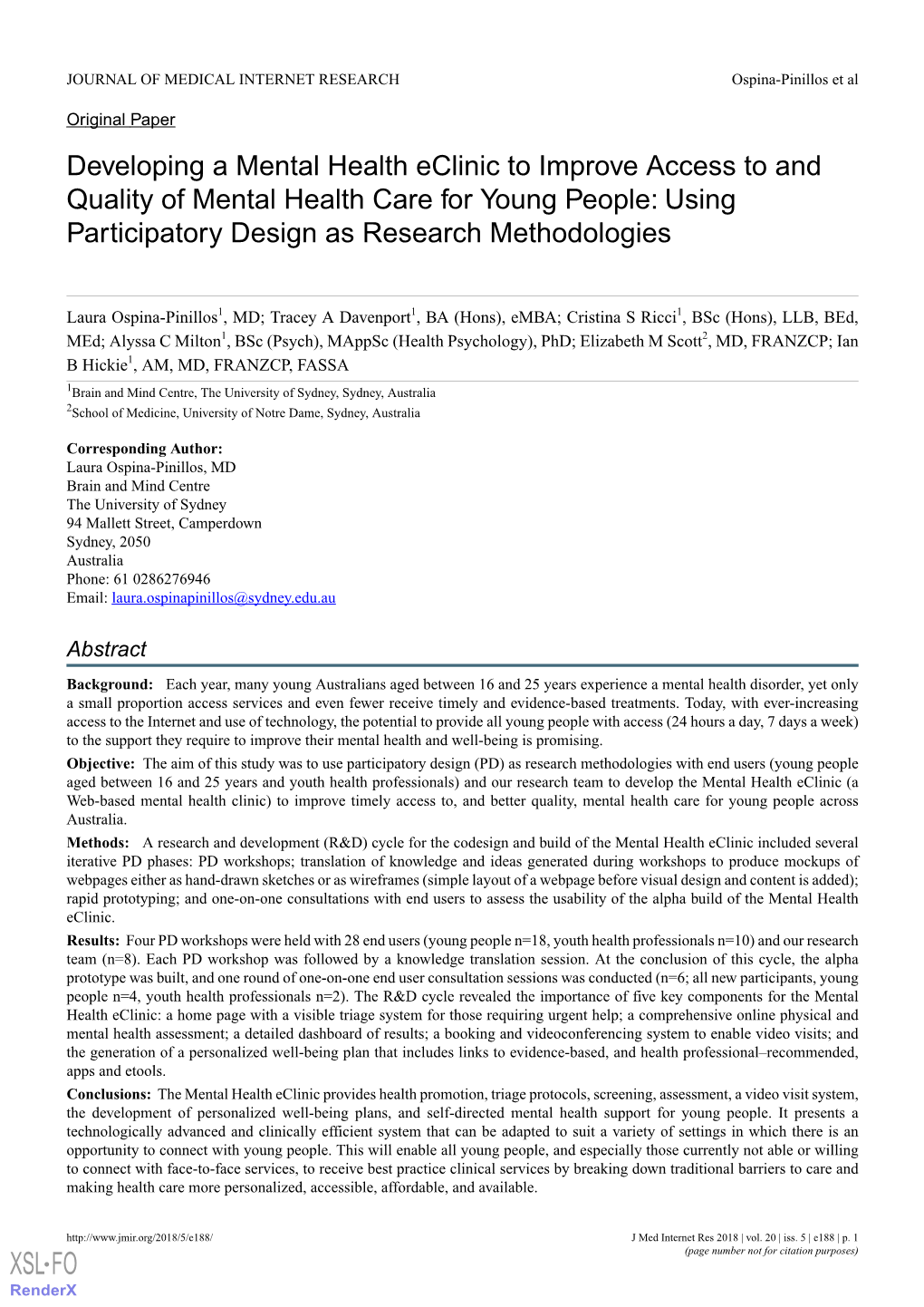 Developing a Mental Health Eclinic to Improve Access to and Quality of Mental Health Care for Young People: Using Participatory Design As Research Methodologies