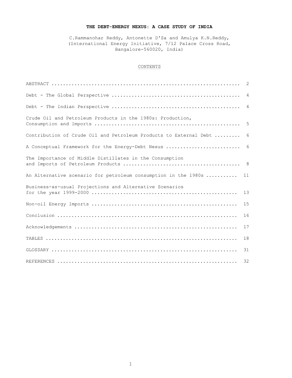 1 the Debt-Energy Nexus: a Case Study of India C