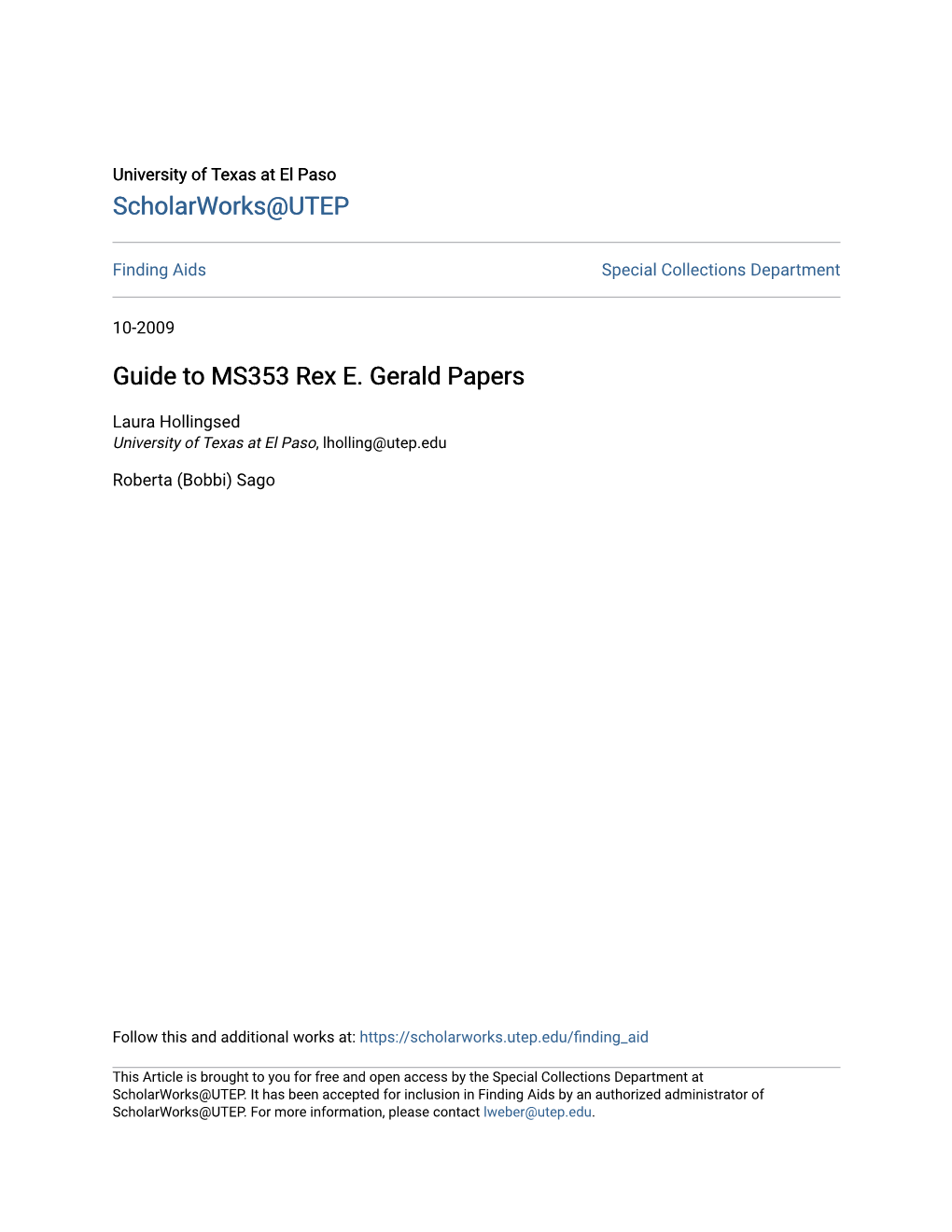 Guide to MS353 Rex E. Gerald Papers