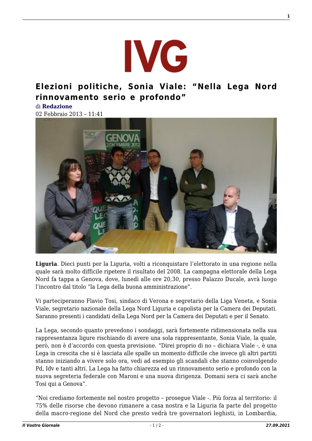 Il Vostro Giornale - 1 / 2 - 27.09.2021 2