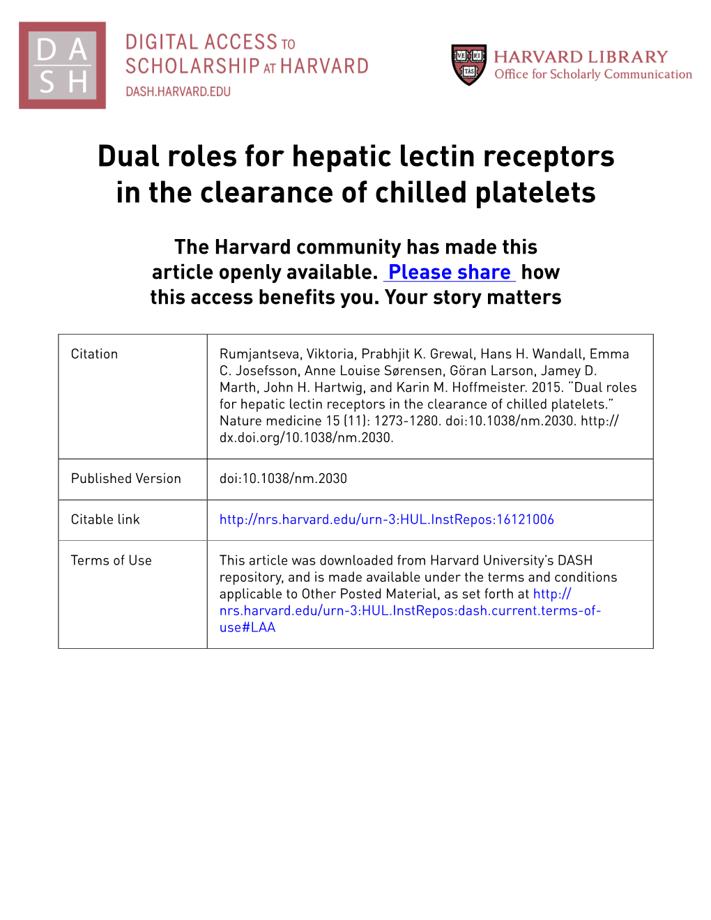 Dual Roles for Hepatic Lectin Receptors in the Clearance of Chilled Platelets