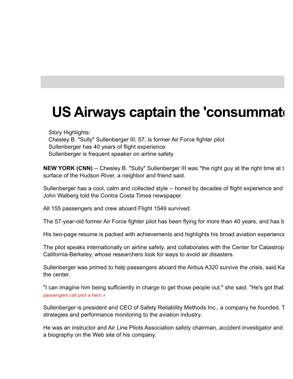 US Airways Captain the 'Consummate Pilot'