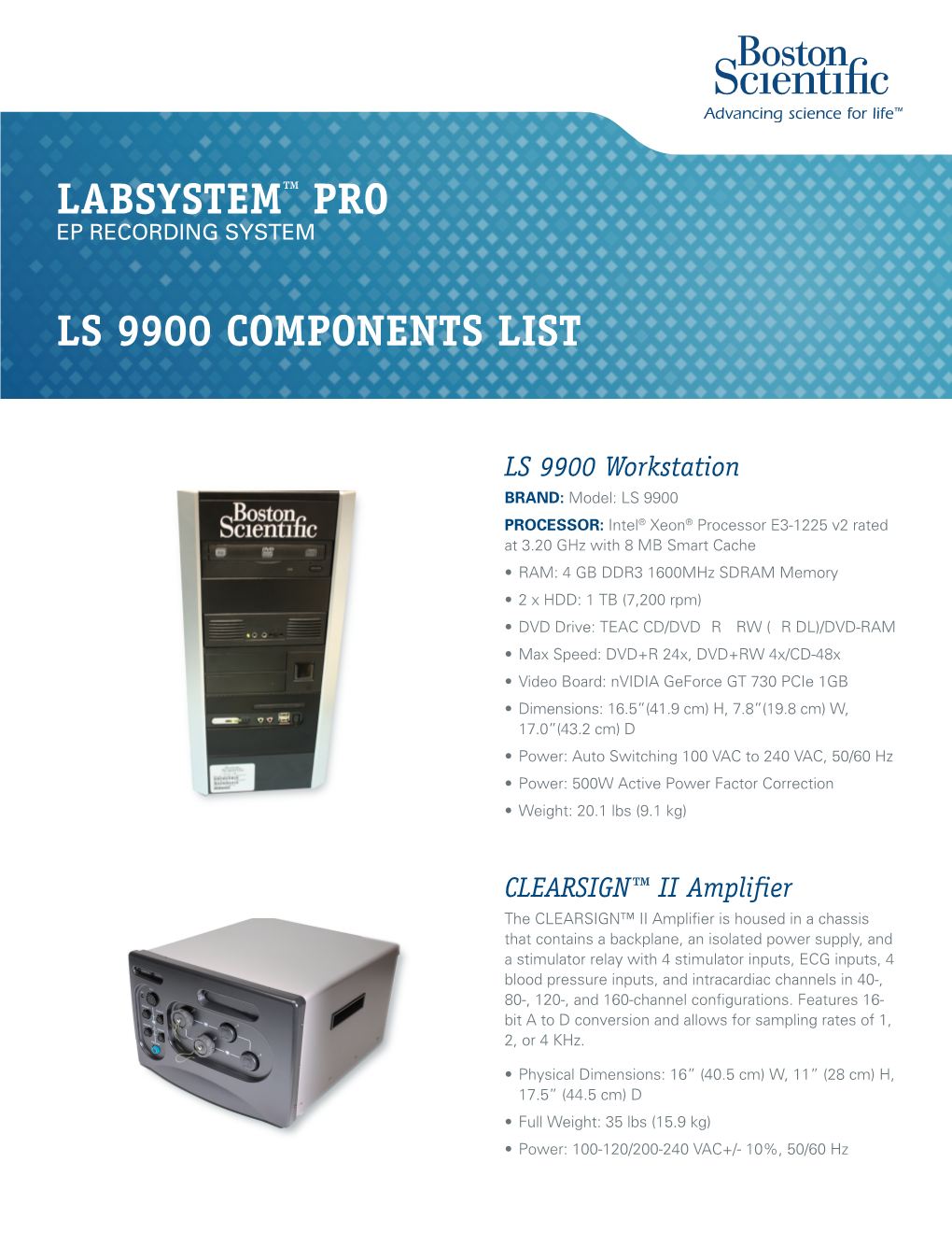 LABSYSTEM PRO LS 9900 Components List