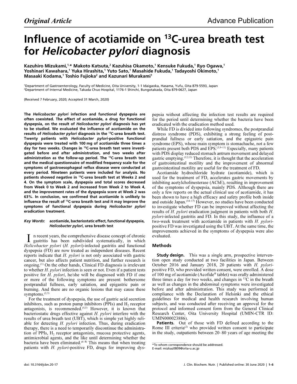 Influence of Acotiamide on 13C-Urea Breath Test for Helicobacter Pylori
