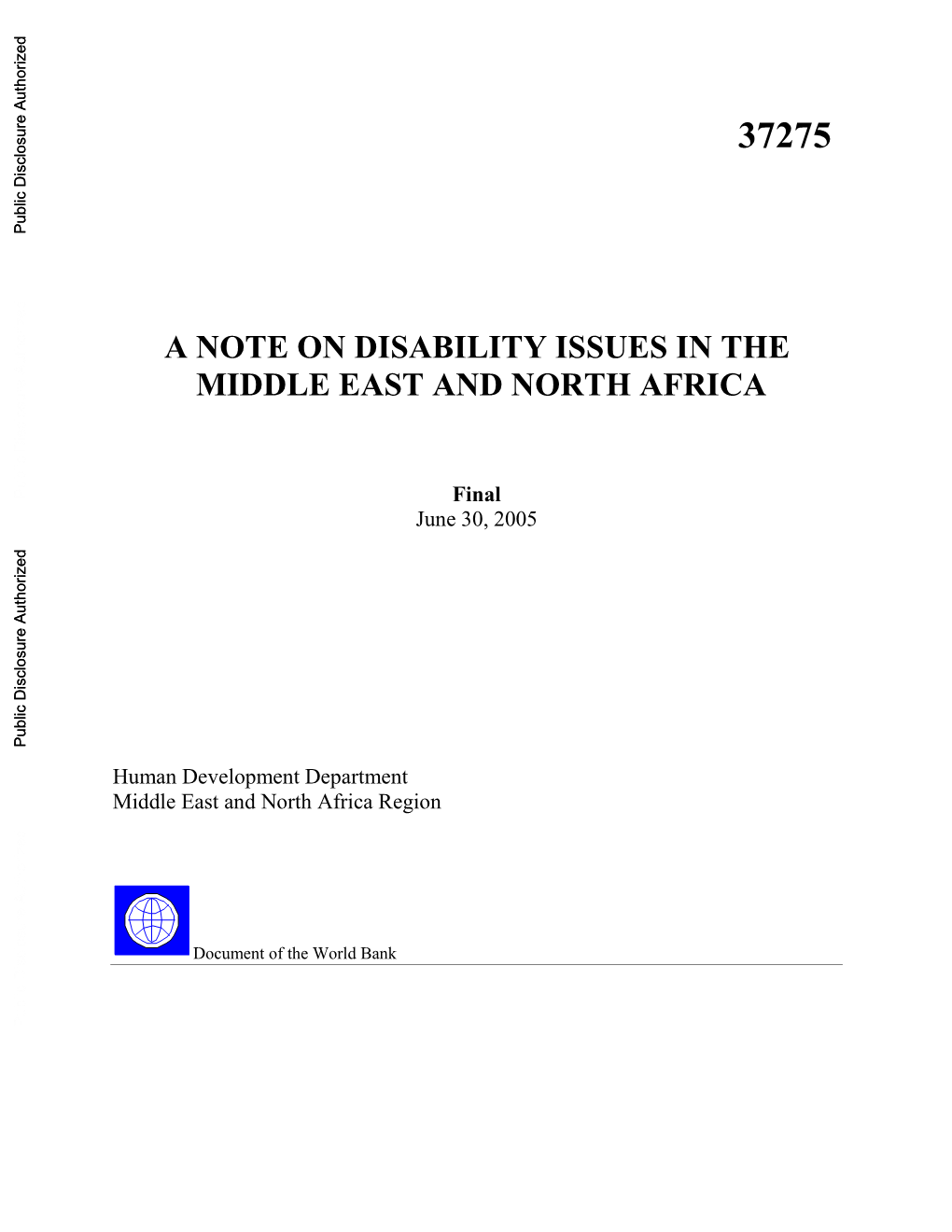 A Note on Disability Issues in the Middle East and North Africa
