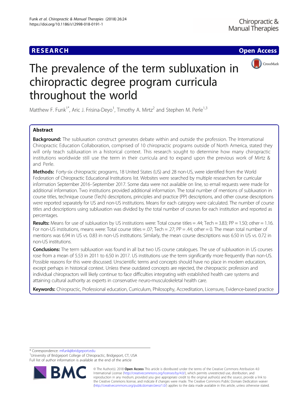 The Prevalence of the Term Subluxation in Chiropractic Degree Program Curricula Throughout the World Matthew F