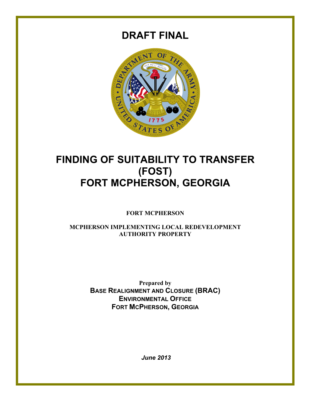 Draft Final Finding of Suitability to Transfer (Fost)