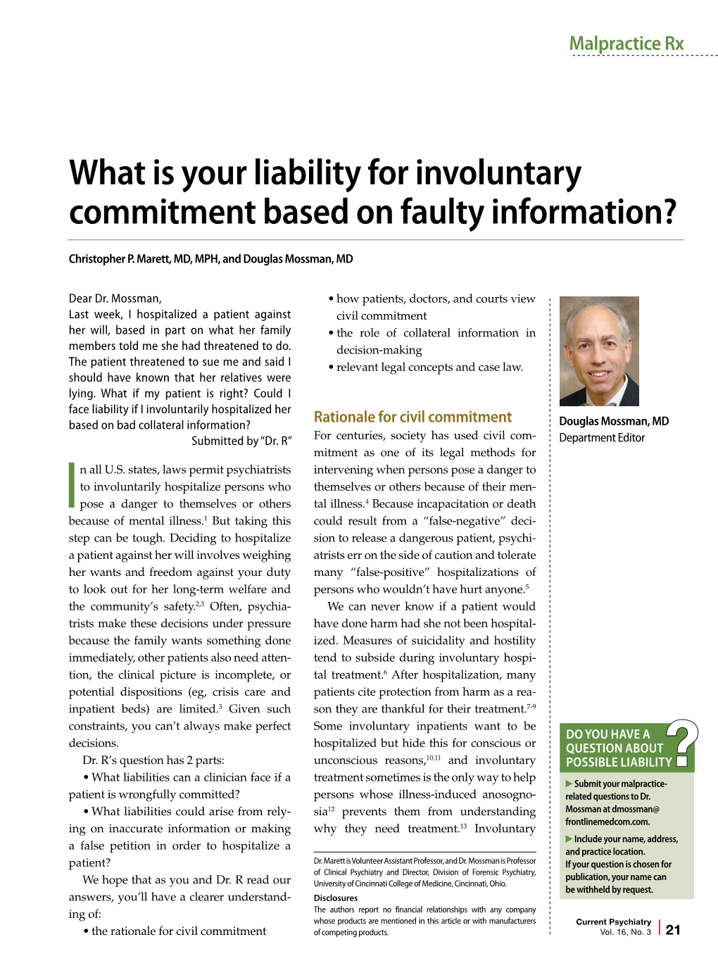 What Is Your Liability for Involuntary Commitment Based on Faulty Information?