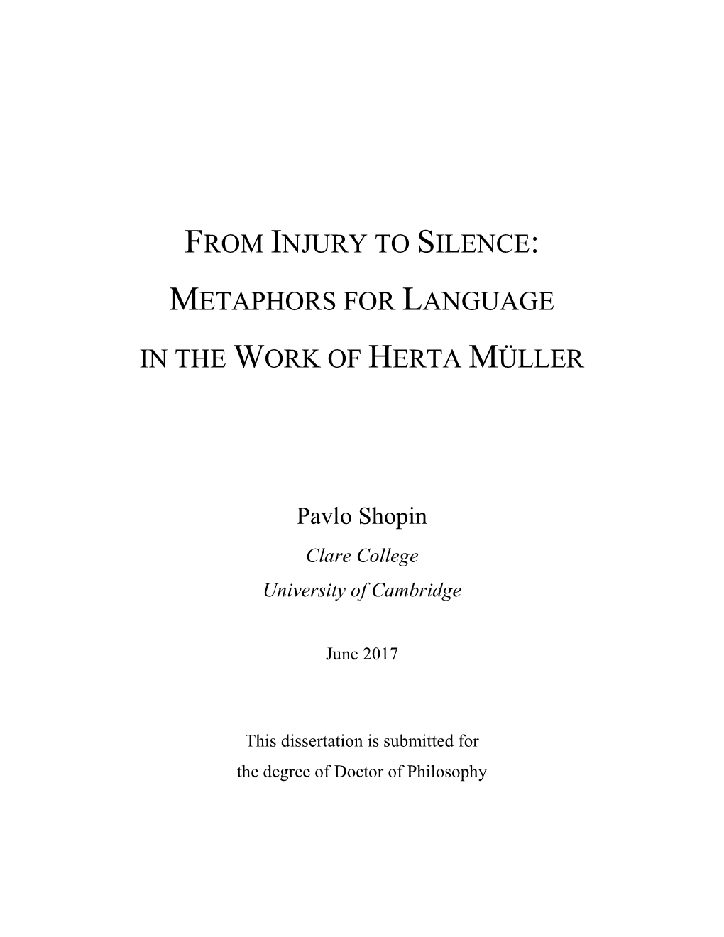 Metaphors for Language in the Work of Herta Müller