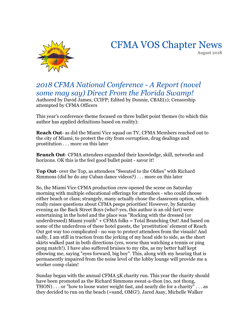 CFMA VOS Chapter News August 2018