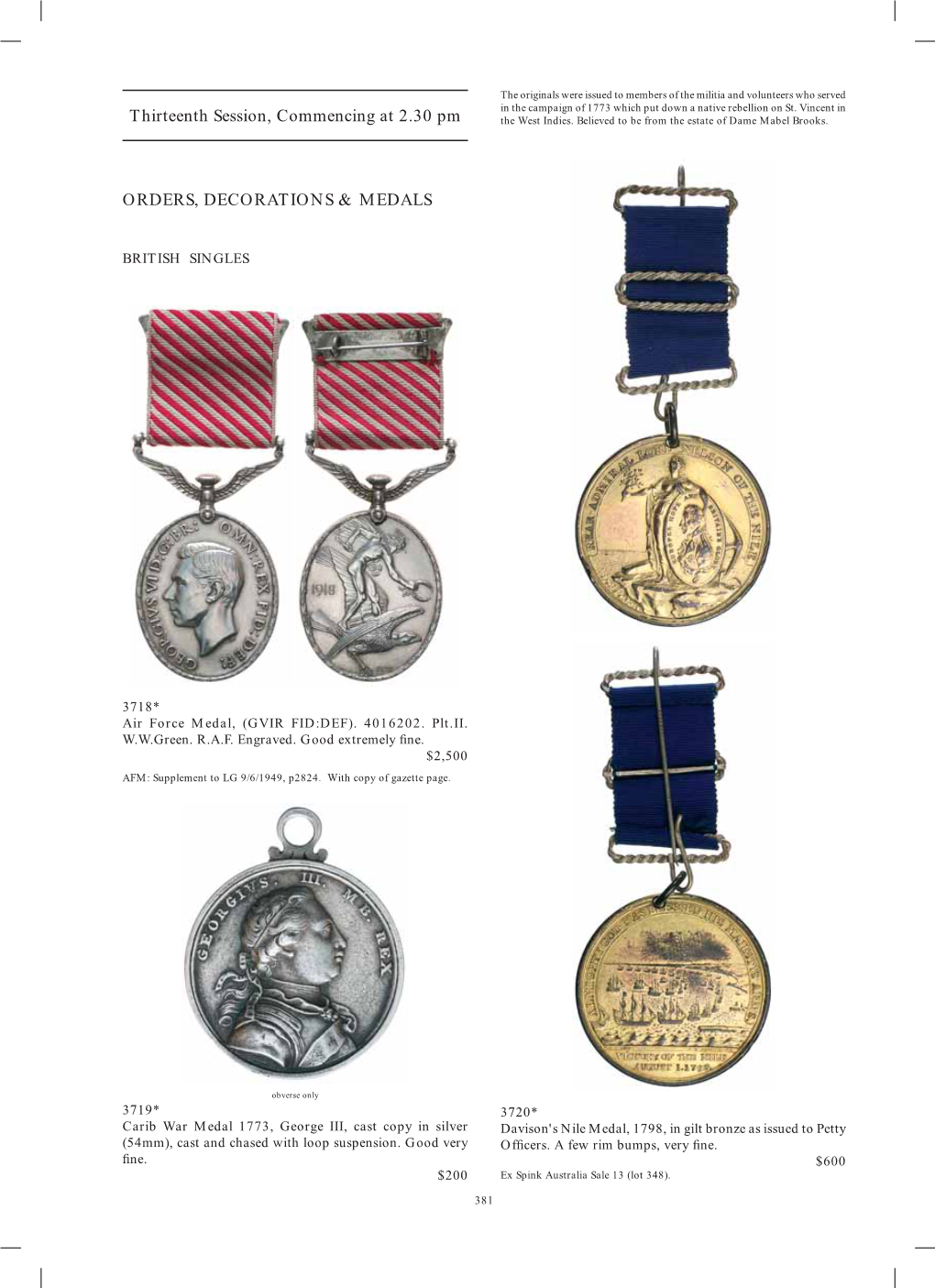 Thirteenth Session, Commencing at 2.30 Pm ORDERS, DECORATIONS & MEDALS