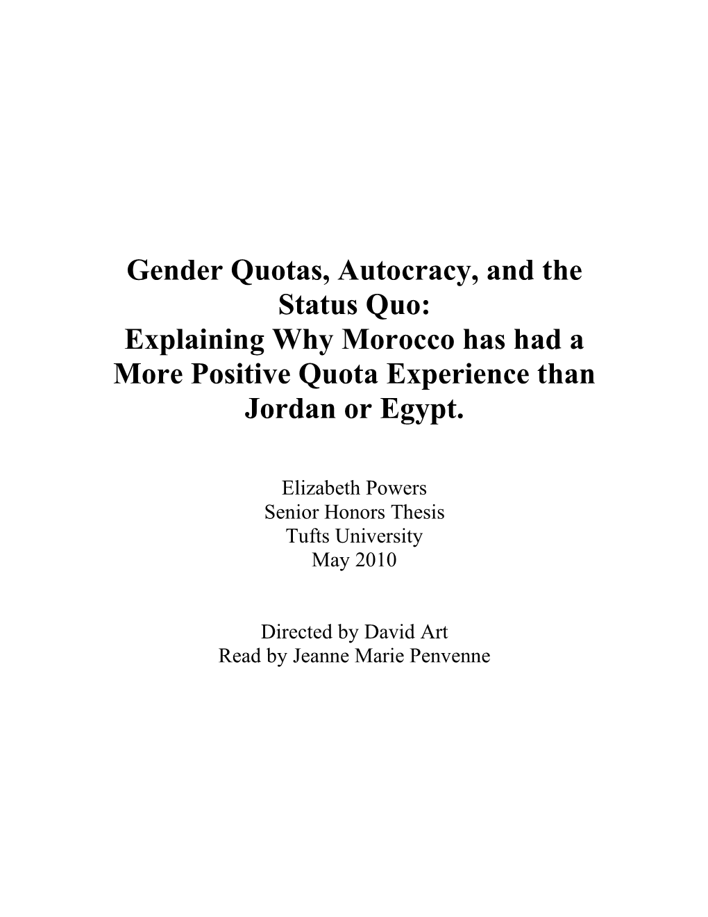 Explaining Why Morocco Has Had a More Positive Quota Experience Than Jordan Or Egypt