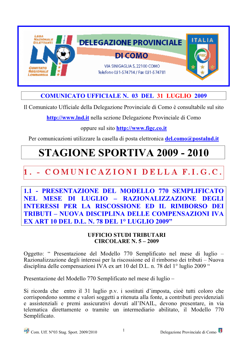 Stagione Sportiva 2009 - 2010