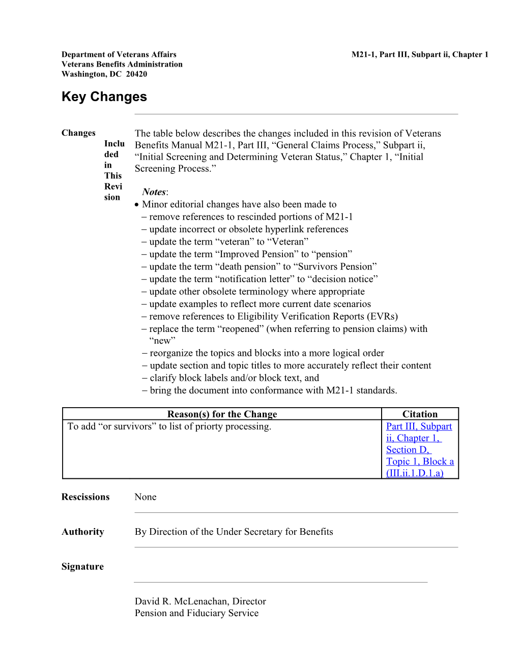 Department of Veterans Affairs M21-1, Part III, Subpart Ii, Chapter 1