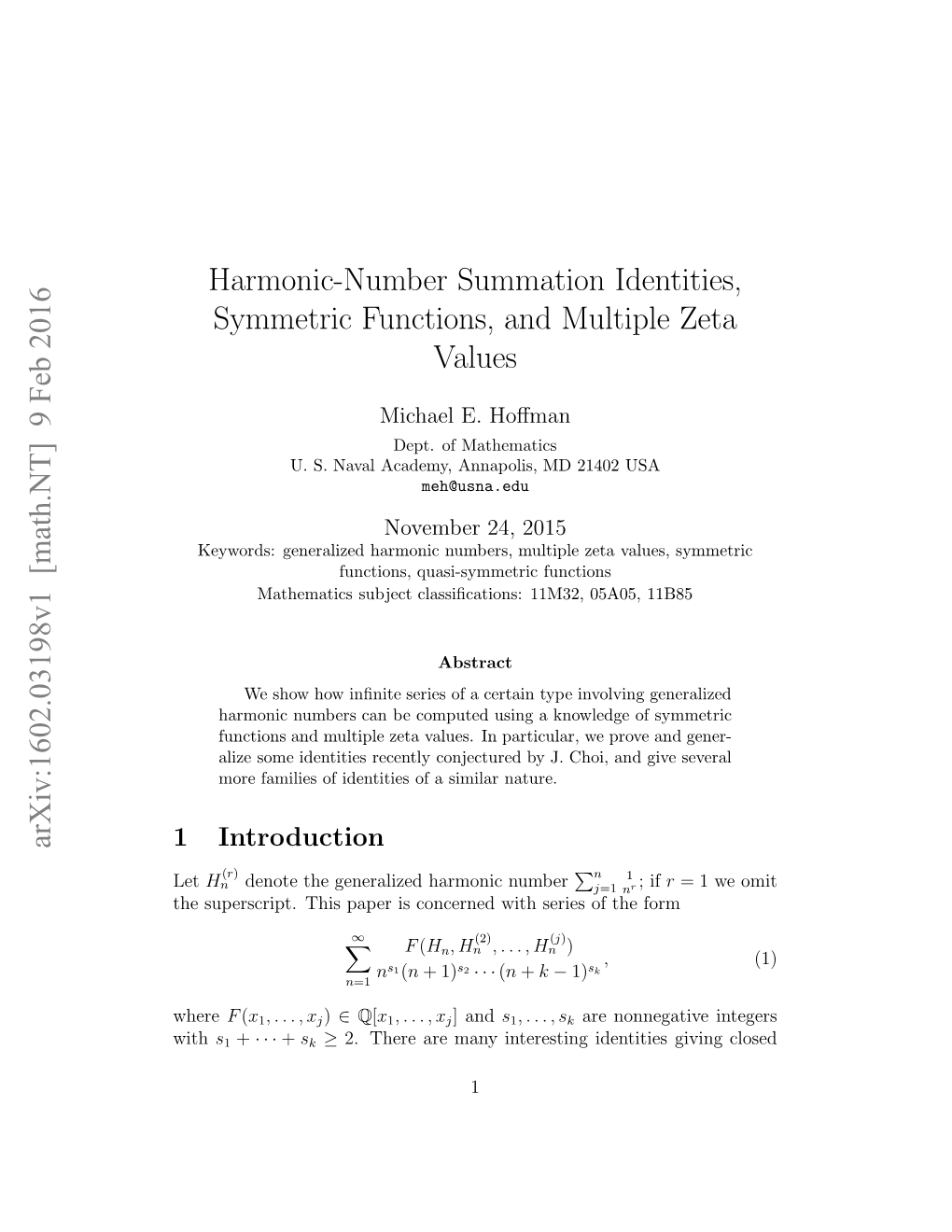 Harmonic-Number Summation Identities, Symmetric Functions, and Multiple Zeta Values