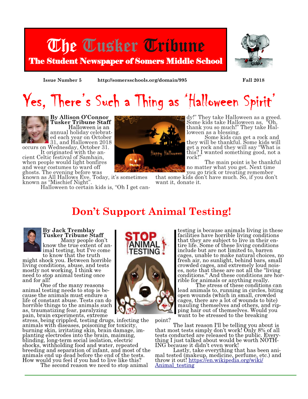 The Tusker Tribune the Student Newspaper of Somers Middle School