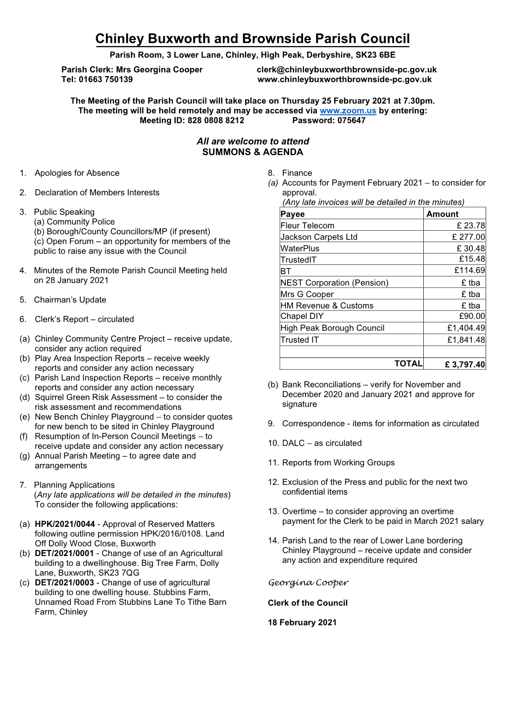 Agenda, Remote Full Council 2021 02 25