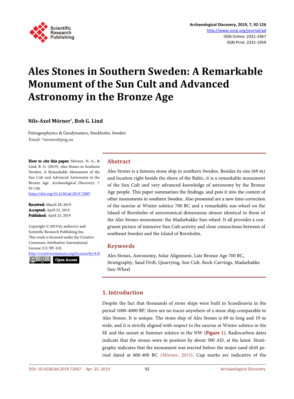 Ales Stones in Southern Sweden: a Remarkable Monument of the Sun Cult and Advanced Astronomy in the Bronze Age