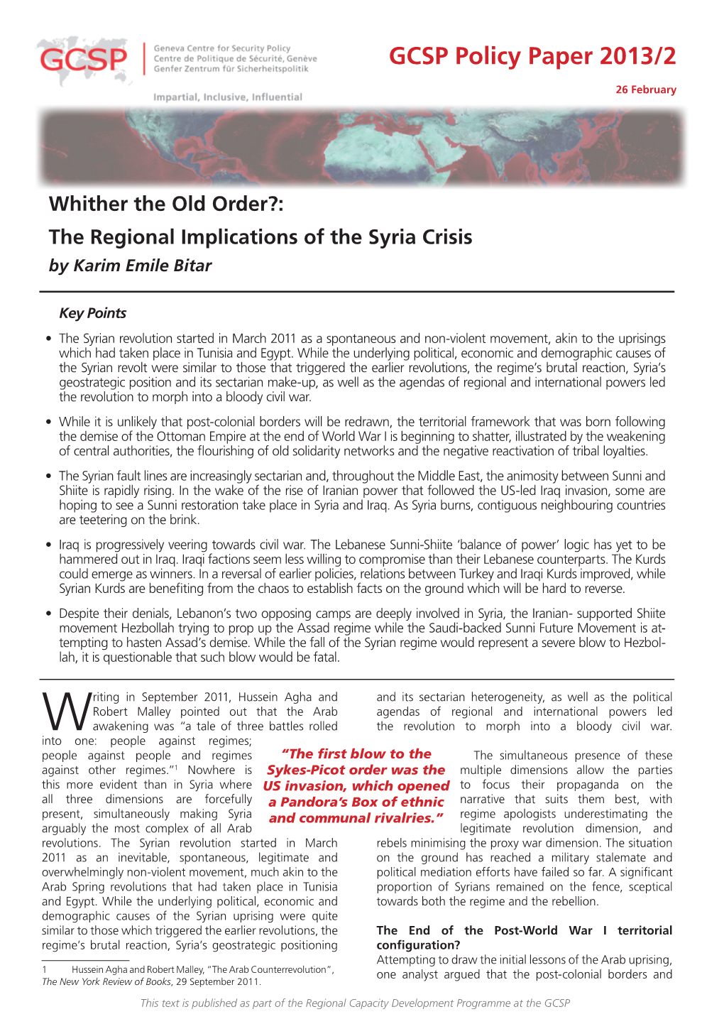 Whither the Old Order?: the Regional Implications of the Syria Crisis by Karim Emile Bitar