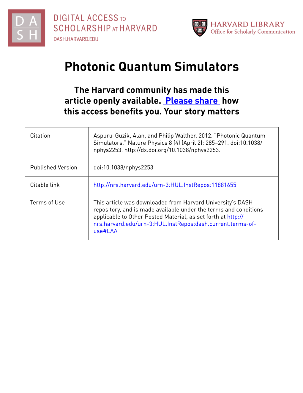 Photonic Quantum Simulators