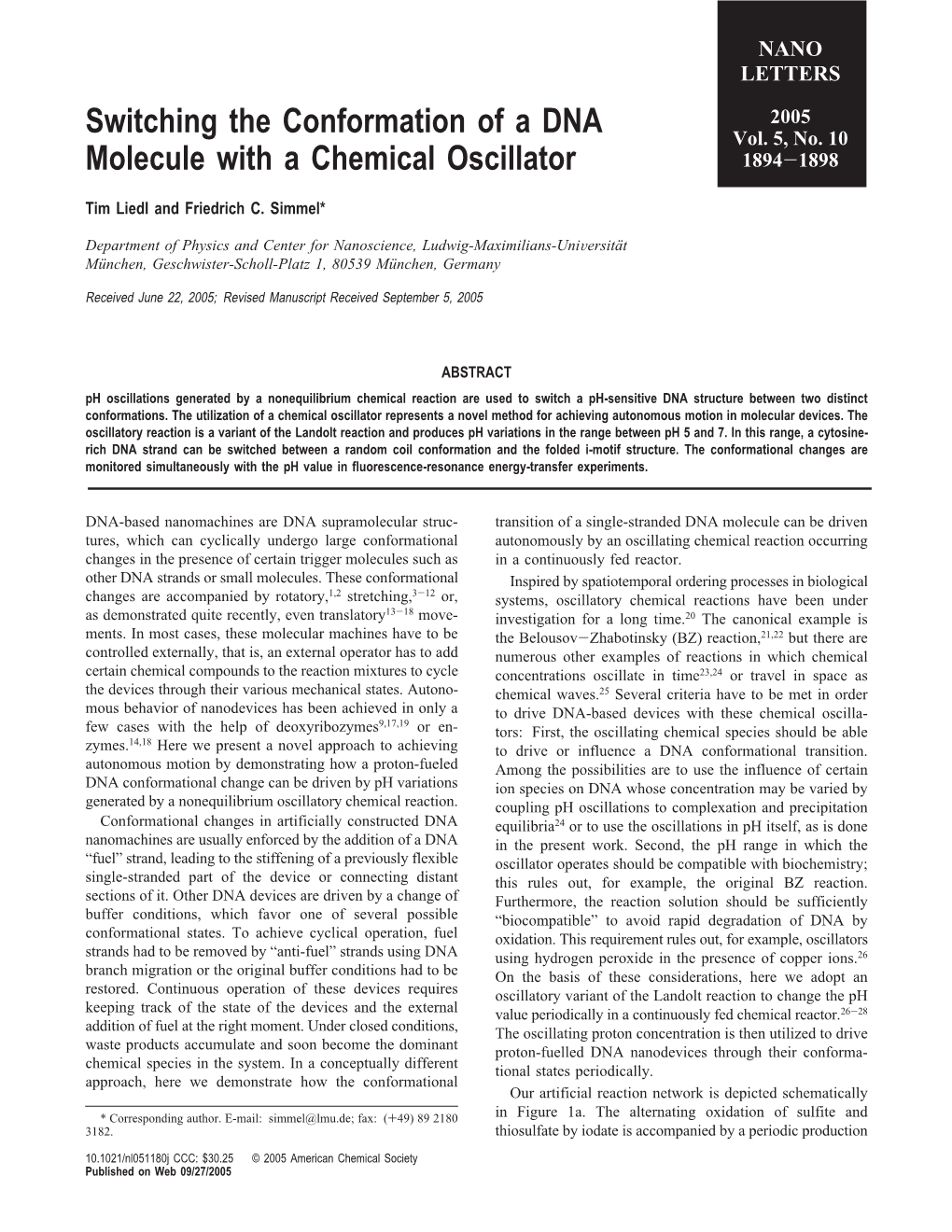 Switching the Conformation of a DNA Molecule with a Chemical Oscillator