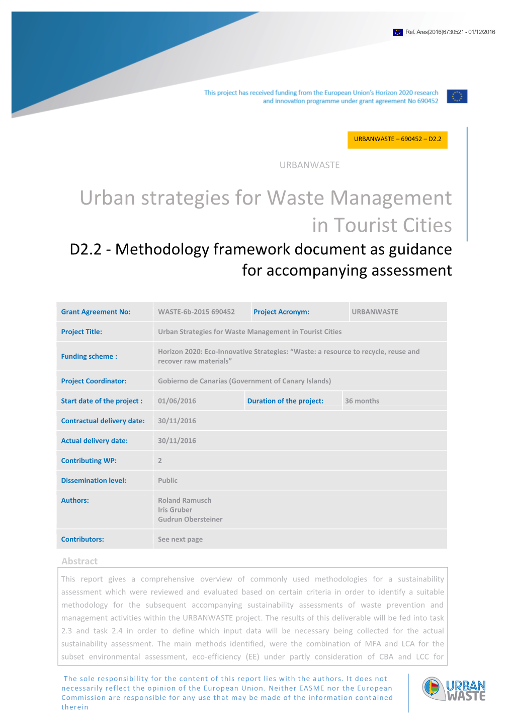 Methodology Framework Document As Guidance for Accompanying Assessment