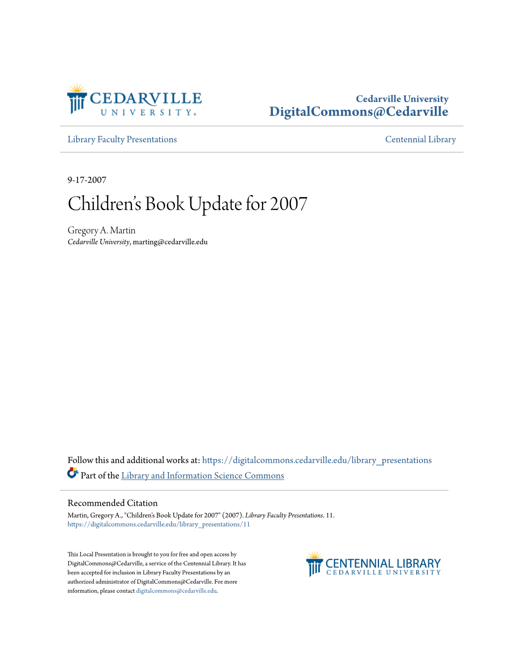 Children's Book Update for 2007