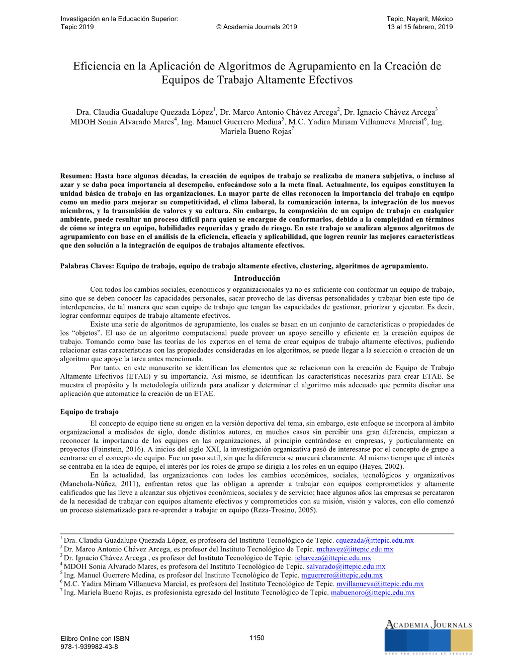 Eficiencia En La Aplicación De Algoritmos De Agrupamiento En La Creación De Equipos De Trabajo Altamente Efectivos