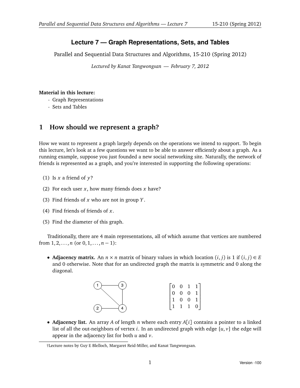 Lecture 7 — Graph Representations, Sets, and Tables