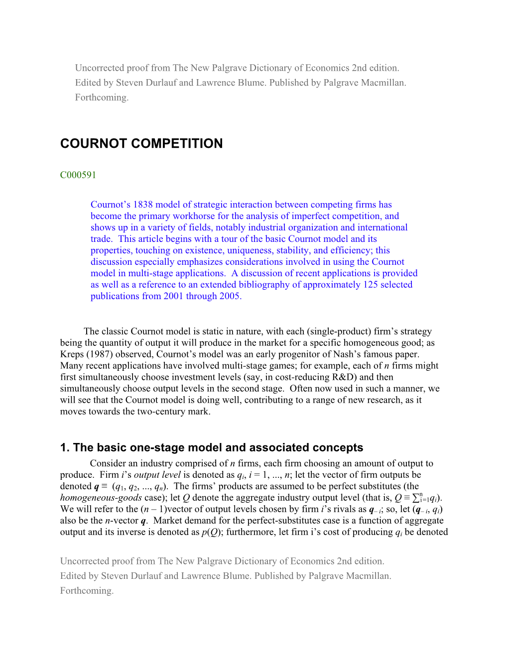 Cournot Competition
