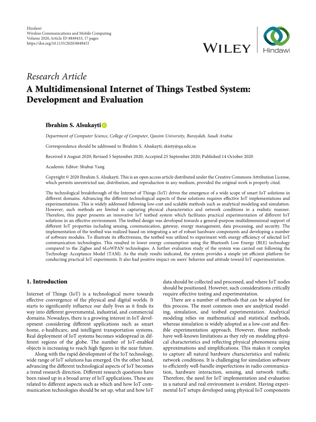 A Multidimensional Internet of Things Testbed System: Development and Evaluation