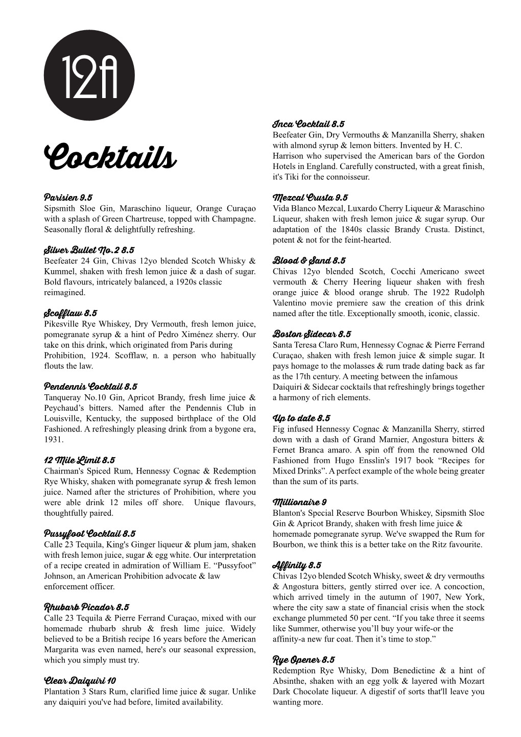 12A Cocktails