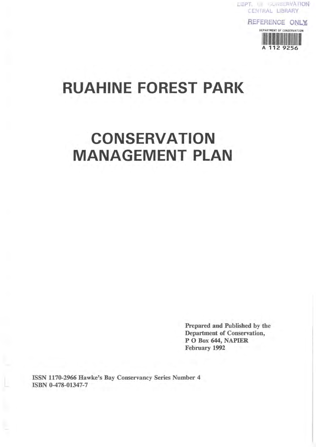 Ruahine Forest Park Conservation Management