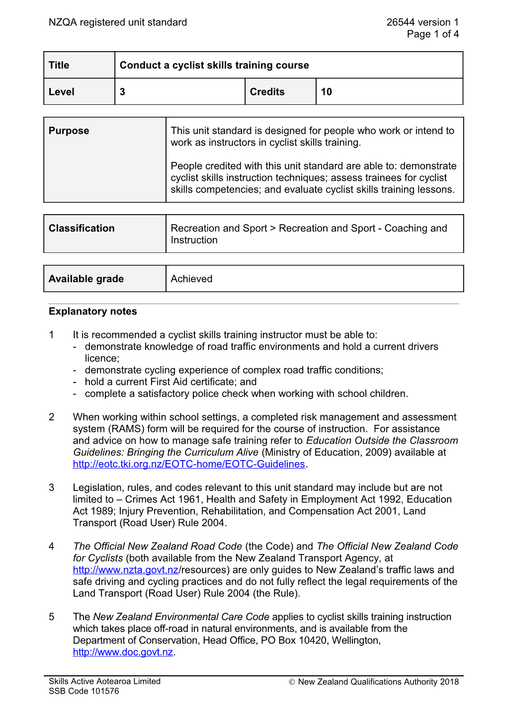 26544 Conduct a Cyclist Skills Training Course