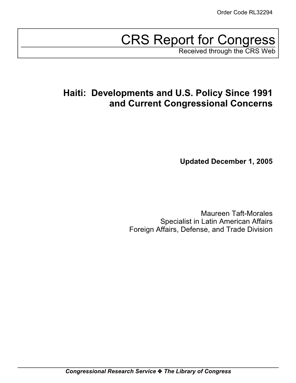 Haiti: Developments and U.S