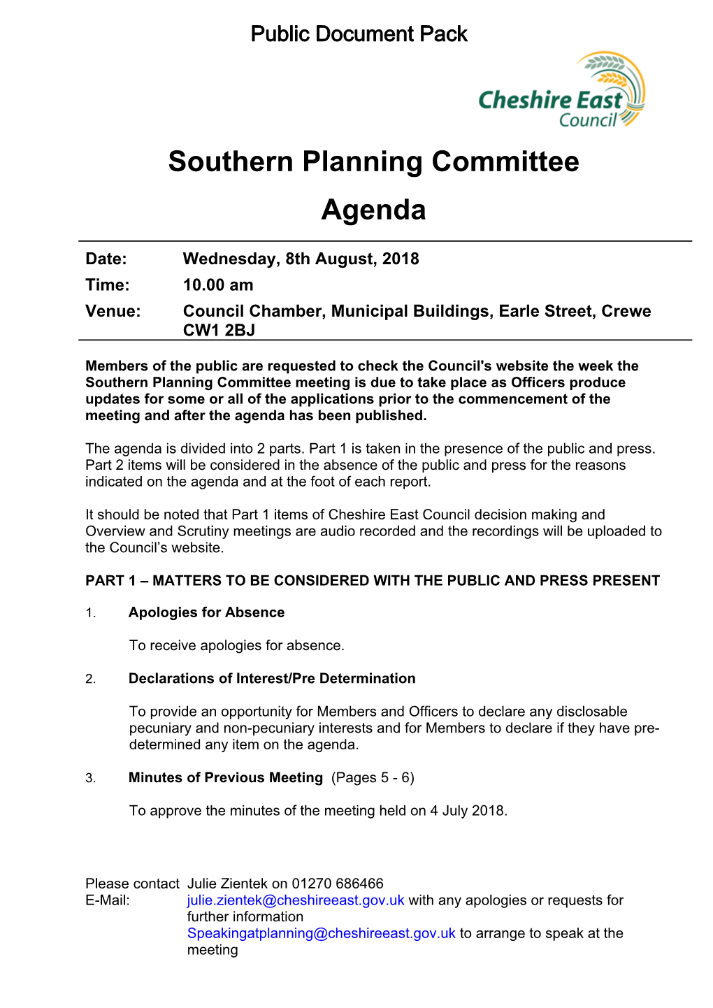 (Public Pack)Agenda Document for Southern Planning Committee, 08