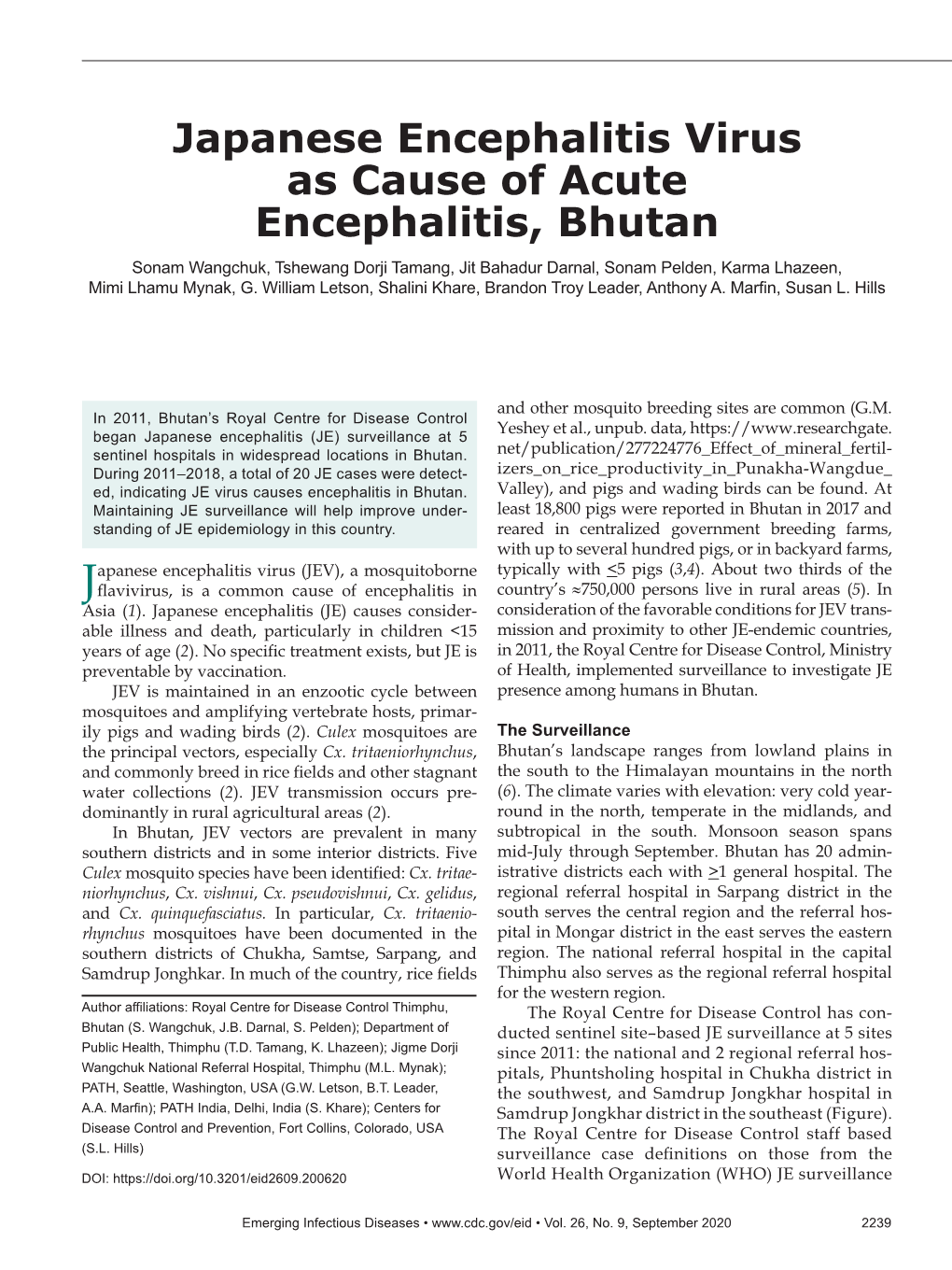 Japanese Encephalitis Virus As Cause of Acute Encephalitis, Bhutan