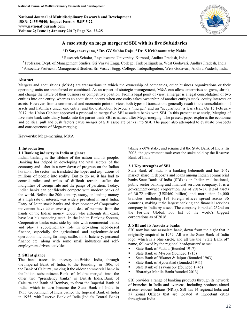 22 a Case Study on Mega Merger of SBI with Its Five Subsidaries