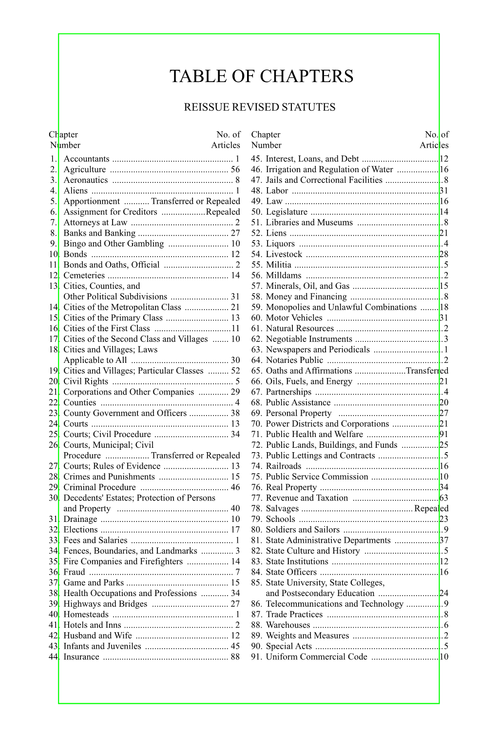 Neb Statutes V1 (2013) Supp